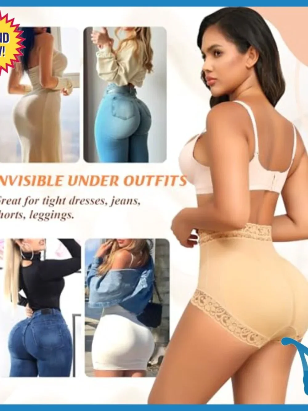 X-Large Butt Lifting Shapewear Panties with Removable Pads, Tummy Control